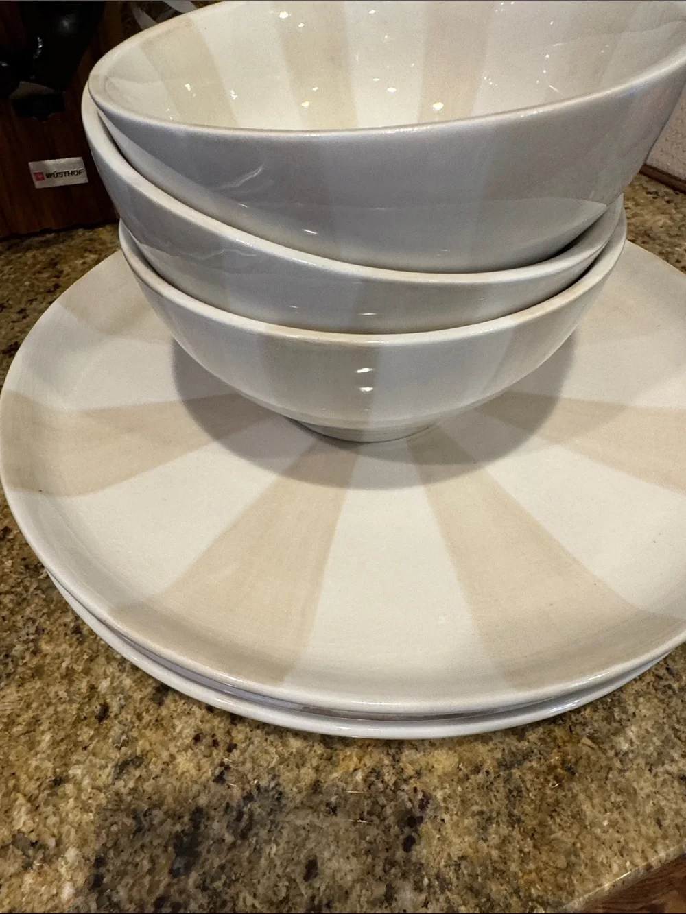 Jonathon Adler set of 3 plates/3 bowls vintage Happy Home Stripes dinnerware set
