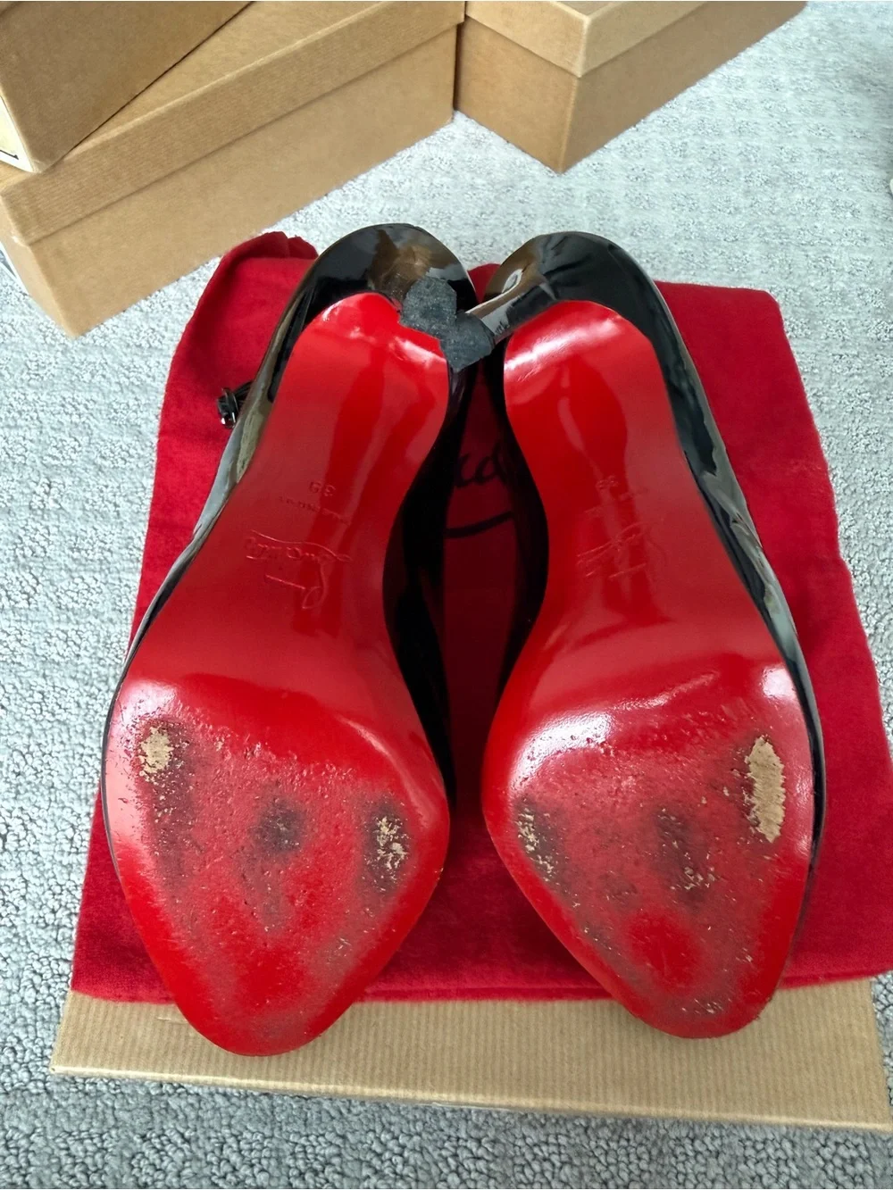 Christian Louboutin Black Patent Leather Peep-Toe Heels