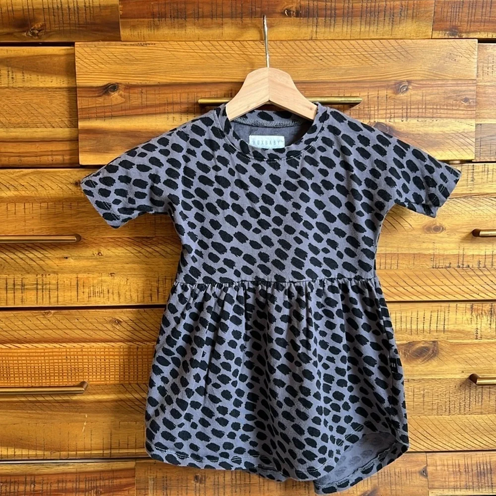 HUXBABY Animal Spot Swirl Gray and Black Print Dress