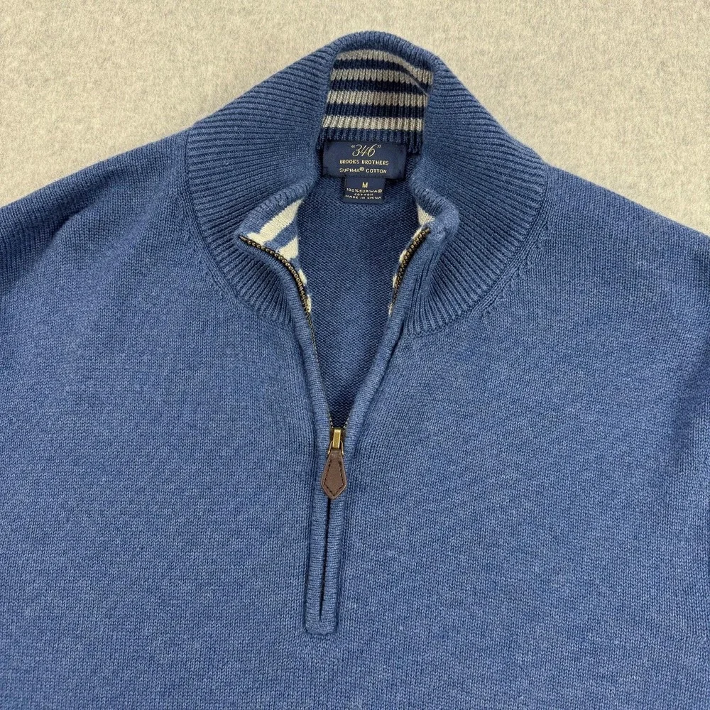 Brooks Brothers Sweater Mens Medium Blue Supima Cotton Quarter Zip Mock Neck