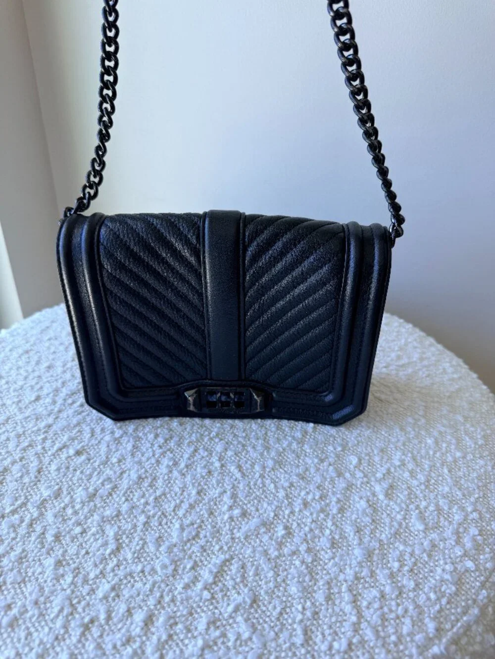 Rebecca Minkoff Love Chevron Quilt Leather Crossbody - Black Leather