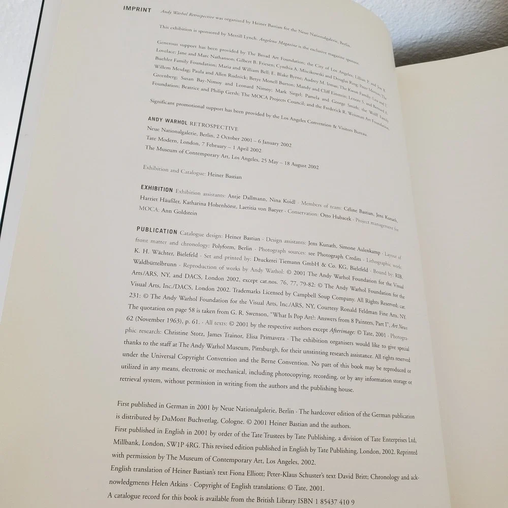 Andy Warhol Retrospective Heiner Bastian MOCA Tate Modern Art Exhibition Book