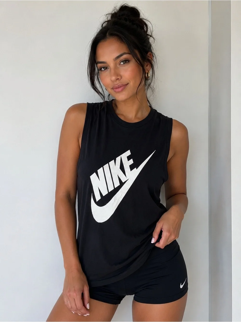 Nike Black Muscle Tank with White Swoosh Logo