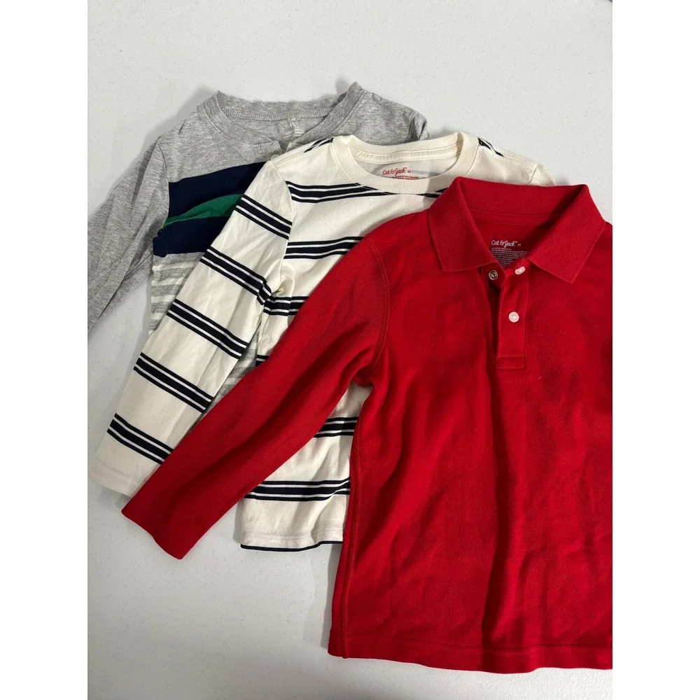 Carter's Cat & Jack Boys 4T Long Sleeve Shirts Bundle Striped Henley Polo 3pc