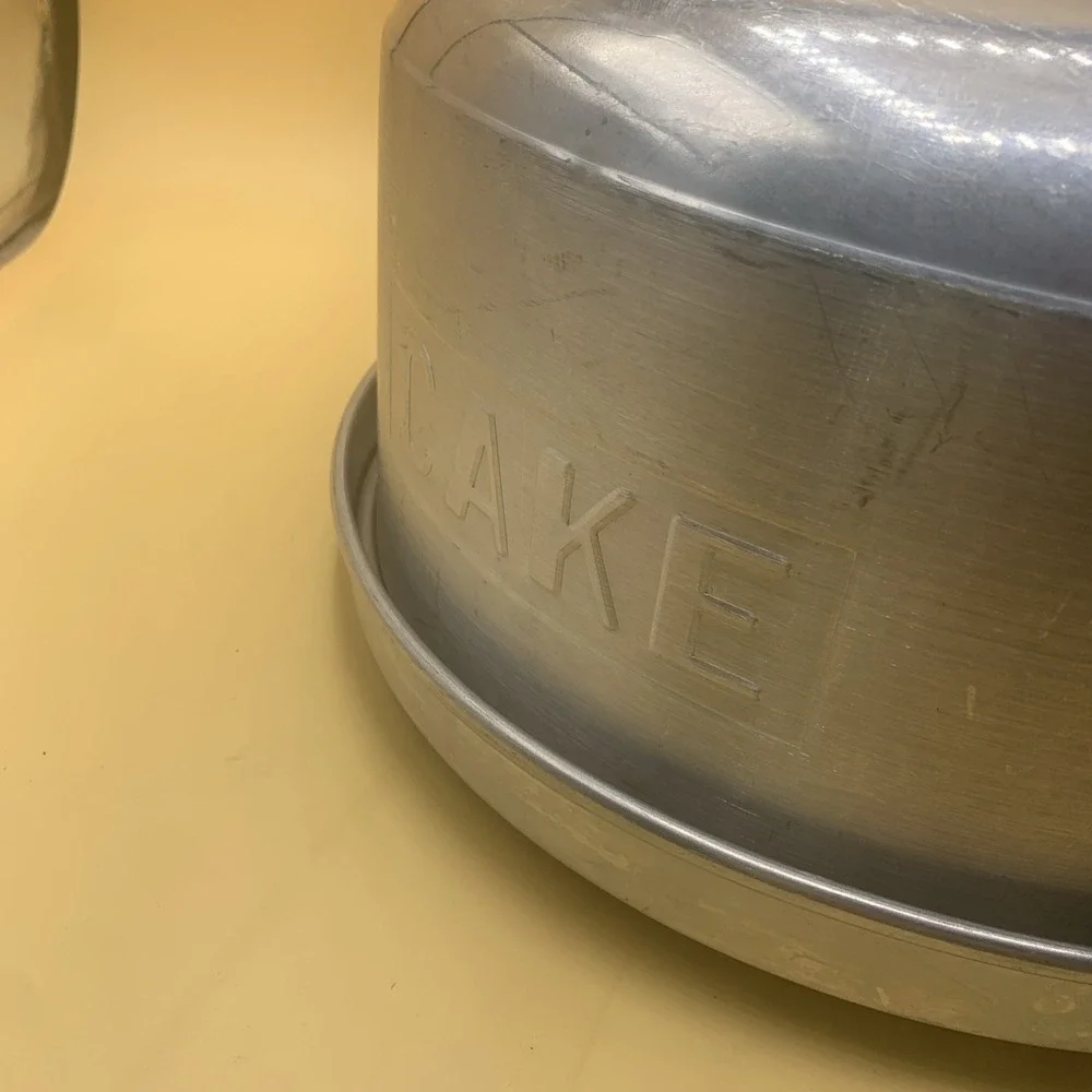 Vintage  Kromex Aluminum CAKE On The Front Base And Lid With Black Handle