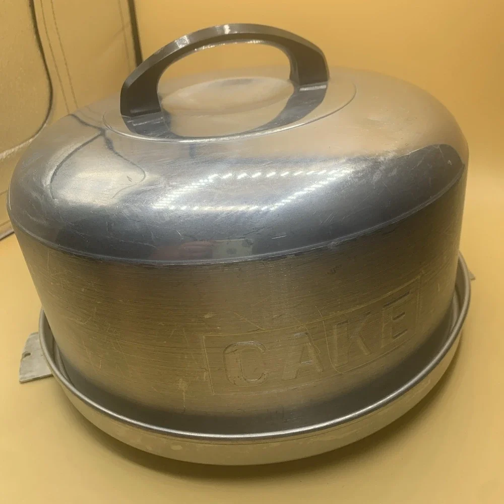 Vintage  Kromex Aluminum CAKE On The Front Base And Lid With Black Handle