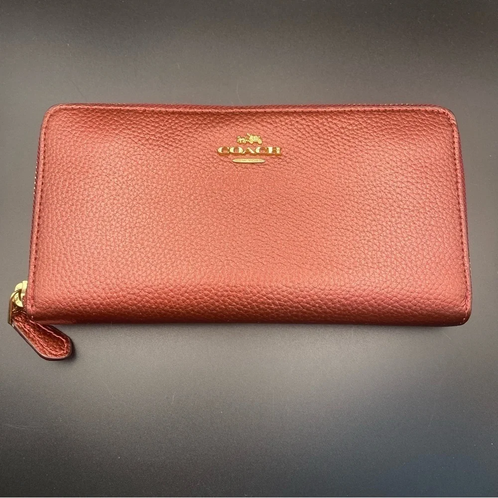 Coach Pebble Leather Accordion Zip around Wallet
