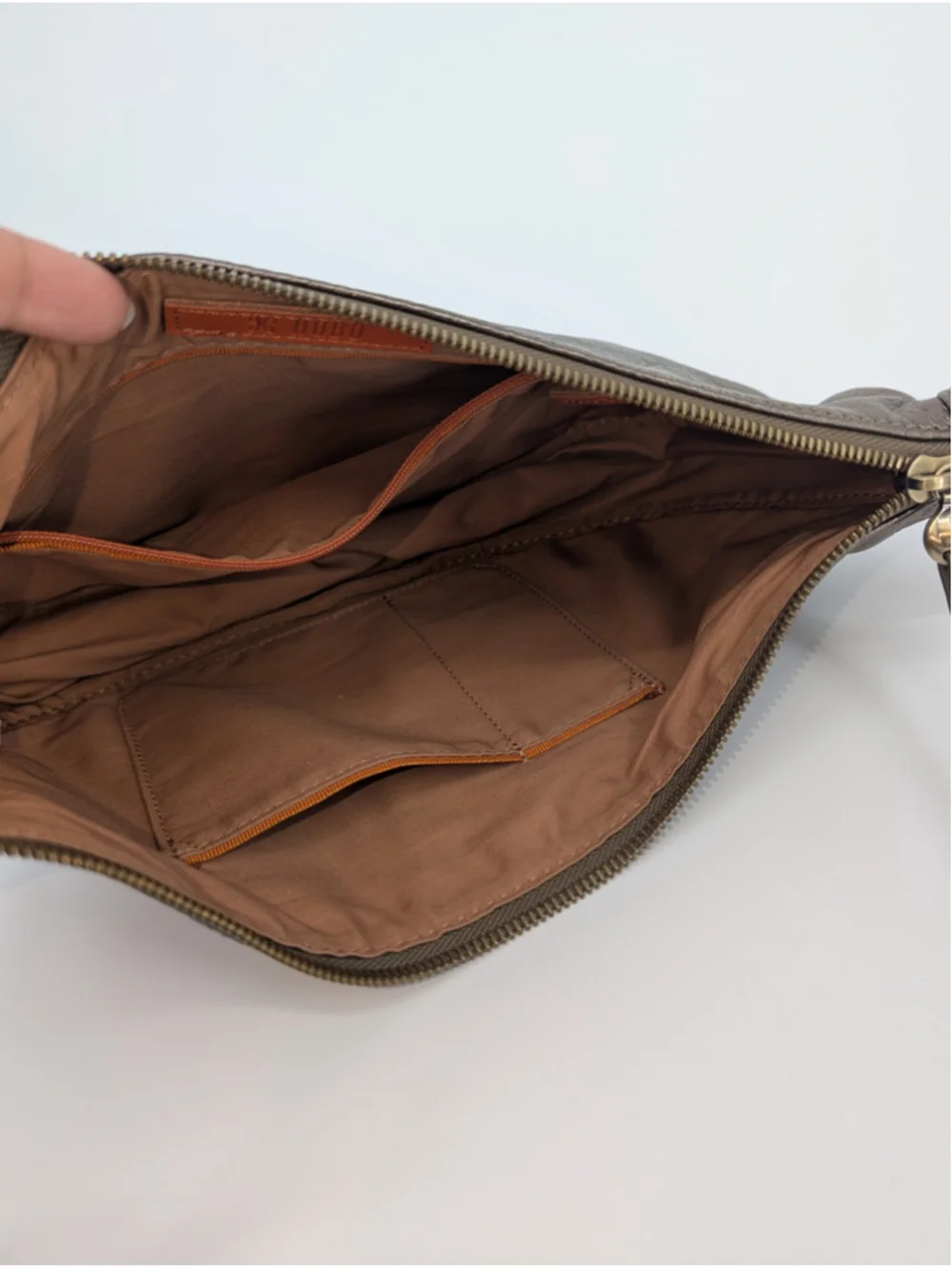 HOBO Knox Sling Pewter Metallic Bronze Genuine Leather Crescent Shoulder Bag