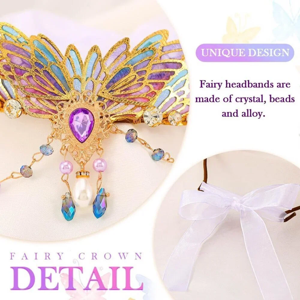Purple Fairy Crown Tiaras Crystal Beads Alloy Hair Accessory for Women Girls