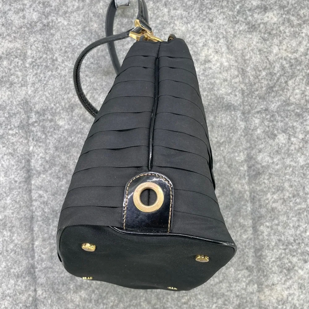 Eric‎ Javits Shoulder Bag Womens Medium Black Ribbon Tiered Gold Hardware Purse