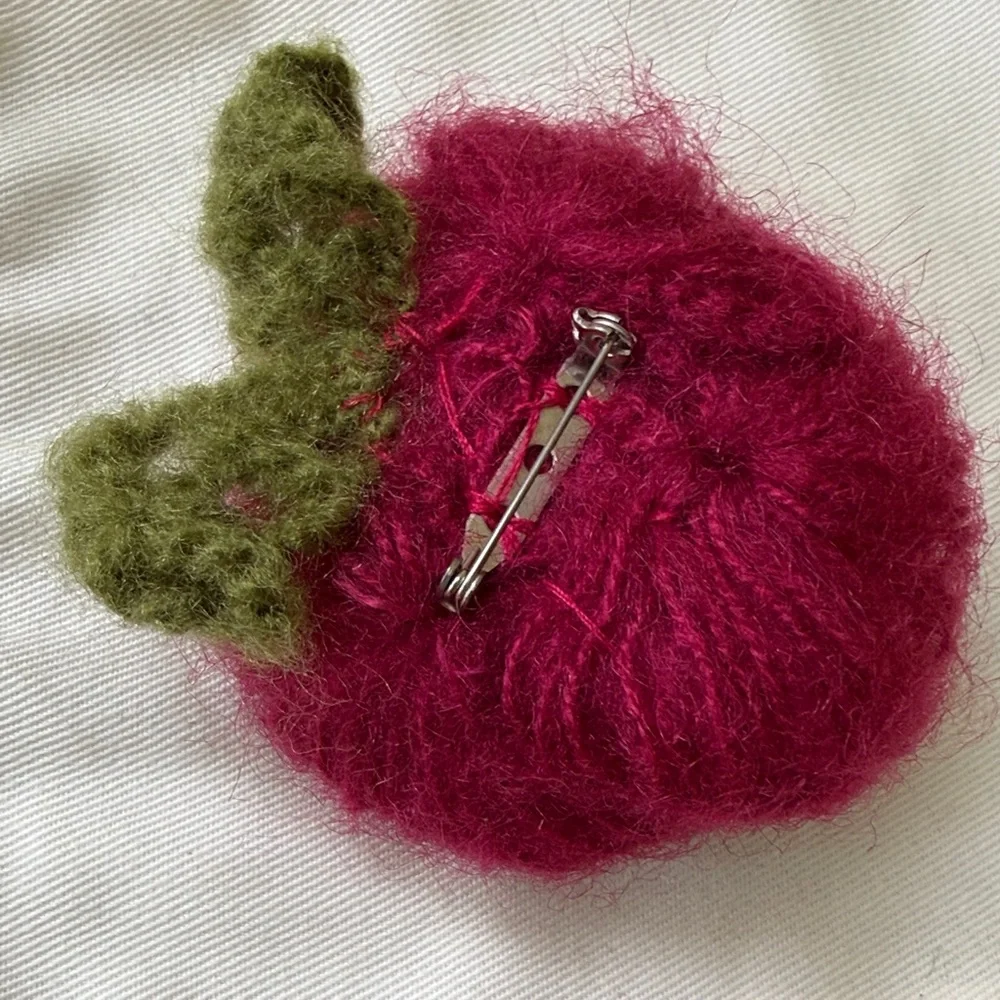 Handcrafted Fuzzy Burgundy Flower Brooch