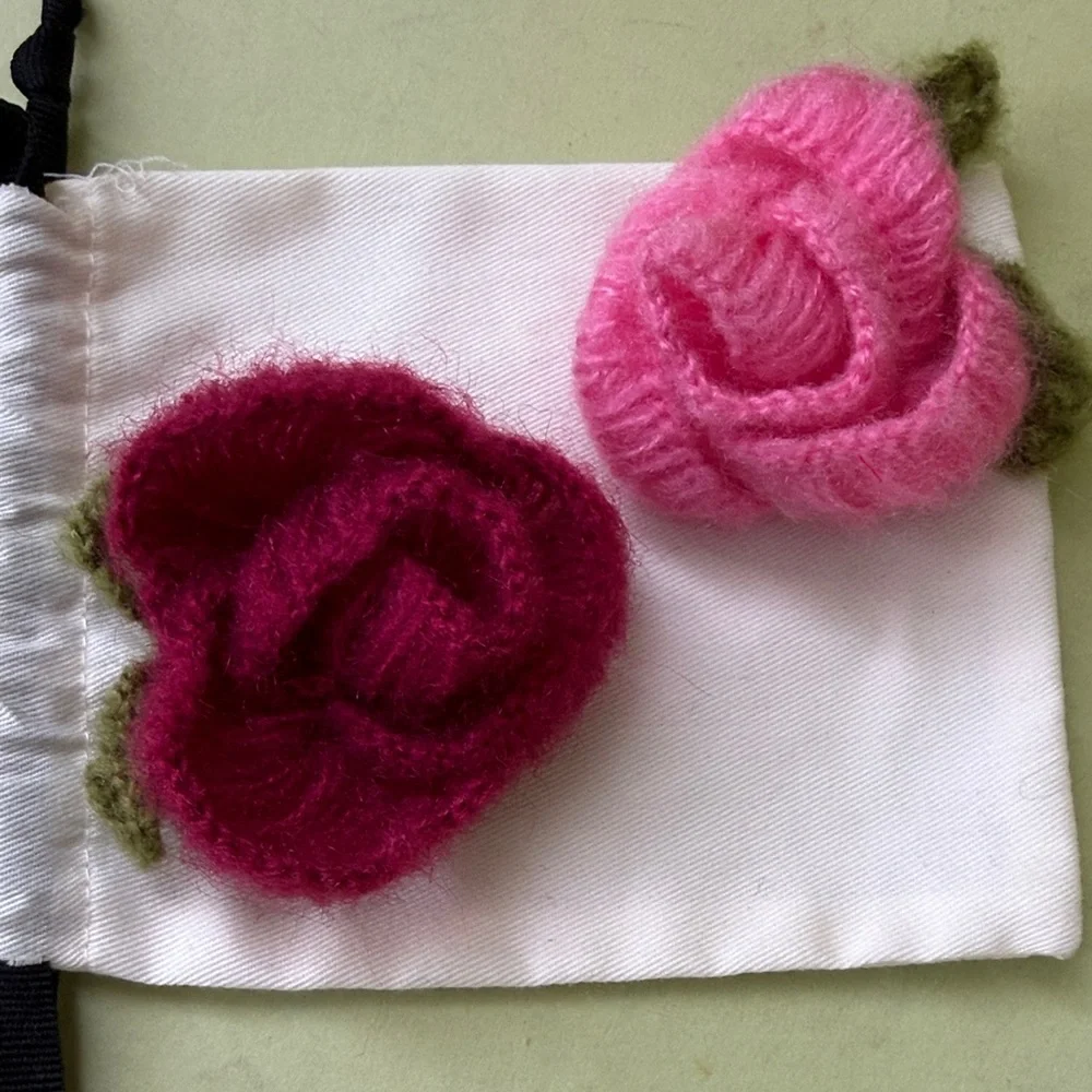 Handcrafted Fuzzy Burgundy Flower Brooch