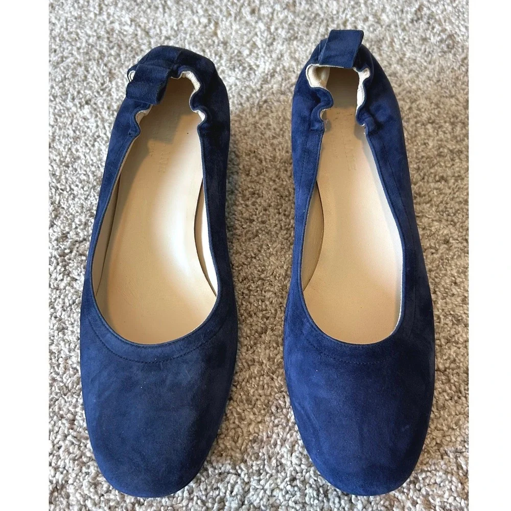 Everlane Day Heel Navy Blue Suede Block Heel Pumps Made in Italy SZ 9.5