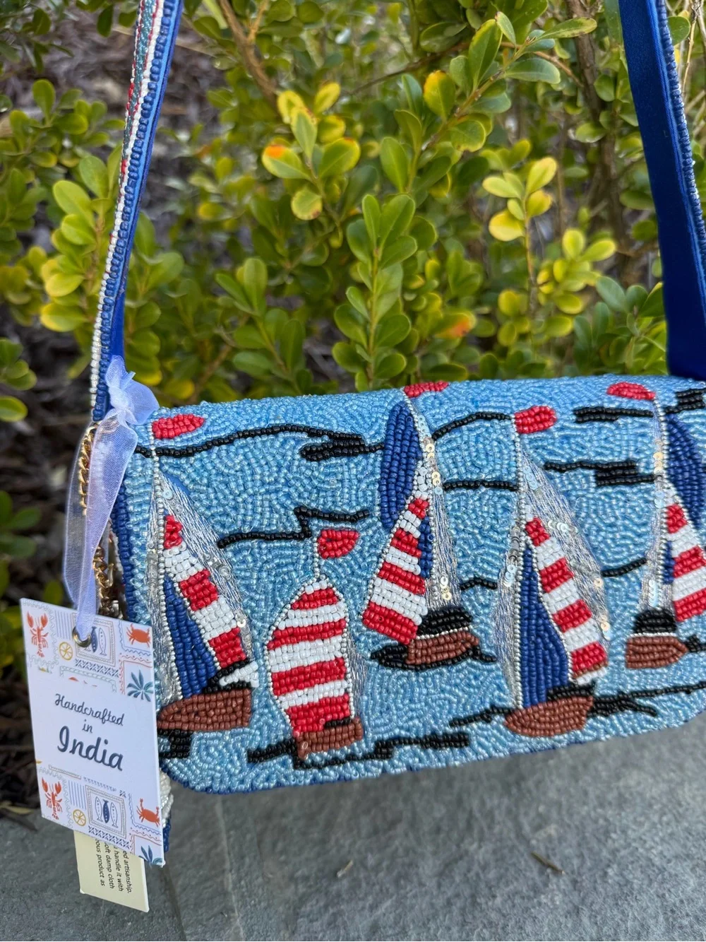 NWT Viral Beaded Shoulder Bag Sailboats Ocean Coastal Nautical Summer Fashion