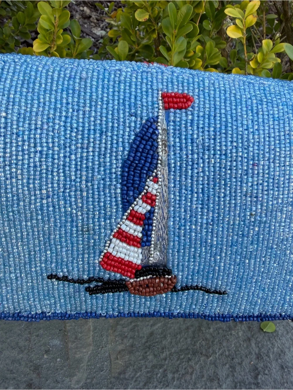 NWT Viral Beaded Shoulder Bag Sailboats Ocean Coastal Nautical Summer Fashion