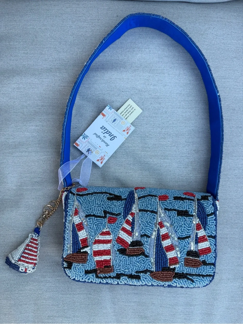 NWT Viral Beaded Shoulder Bag Sailboats Ocean Coastal Nautical Summer Fashion
