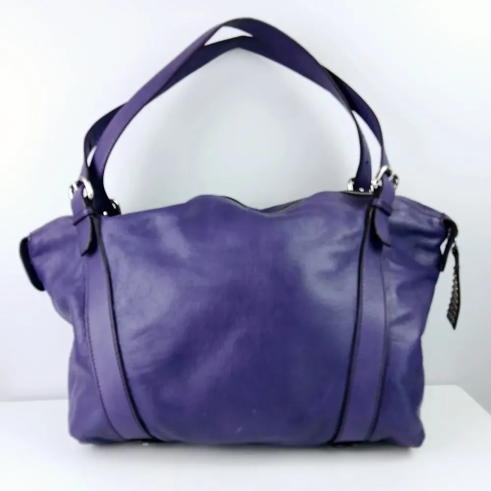 ESCADA Sport LG Buttery Leather Purple Double Strap Tote Shoulder Bag Satchel