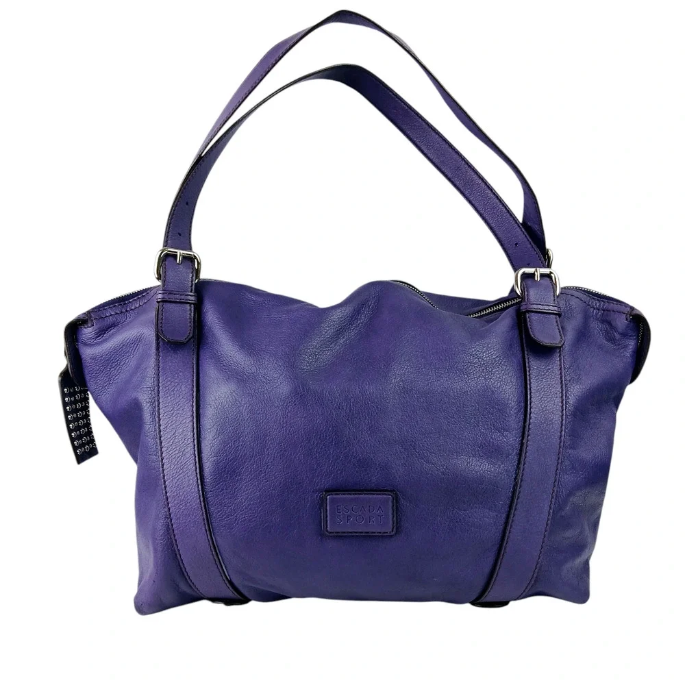 ESCADA Sport LG Buttery Leather Purple Double Strap Tote Shoulder Bag Satchel
