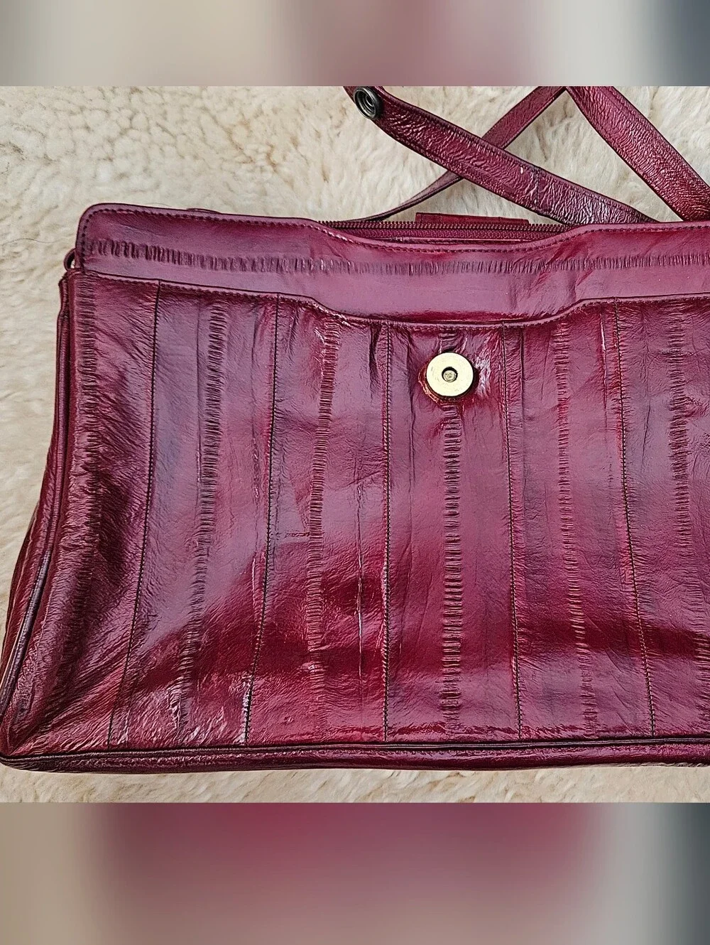 Vintage Genuine Eel Skin Leather Shoulder Bag Clutch Burgundy Oxblood