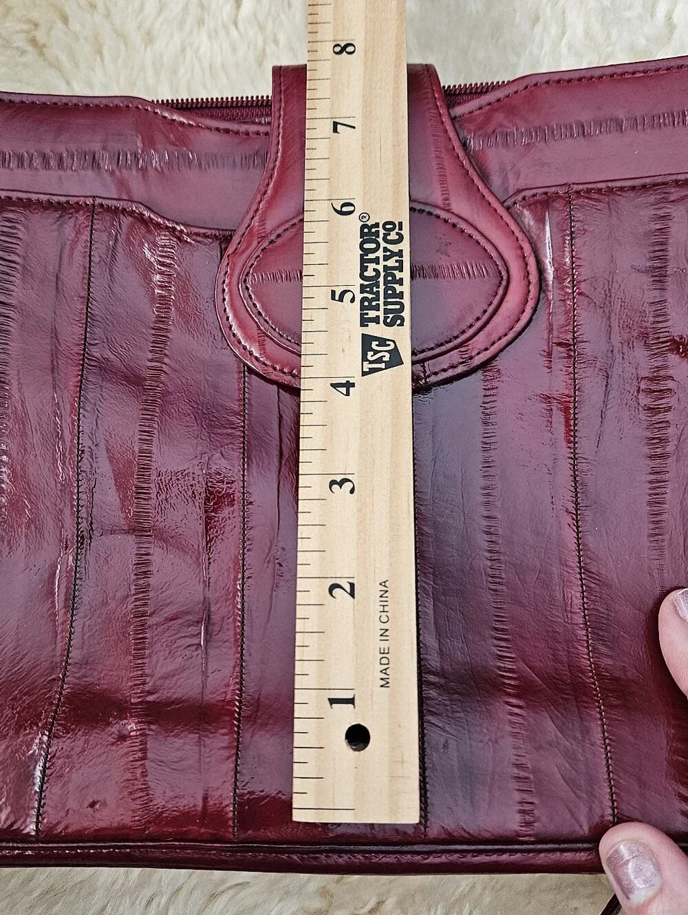Vintage Genuine Eel Skin Leather Shoulder Bag Clutch Burgundy Oxblood