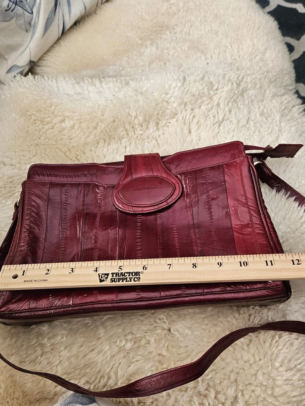Vintage Genuine Eel Skin Leather Shoulder Bag Clutch Burgundy Oxblood