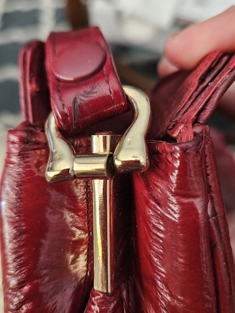 Vintage Genuine Eel Skin Leather Shoulder Bag Clutch Burgundy Oxblood