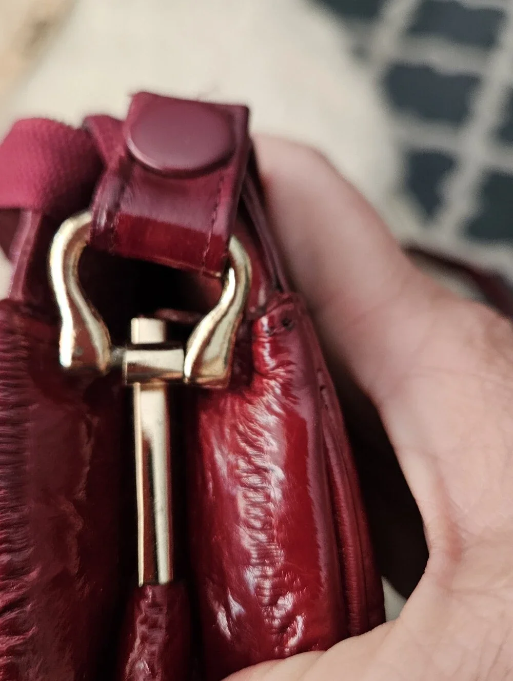Vintage Genuine Eel Skin Leather Shoulder Bag Clutch Burgundy Oxblood