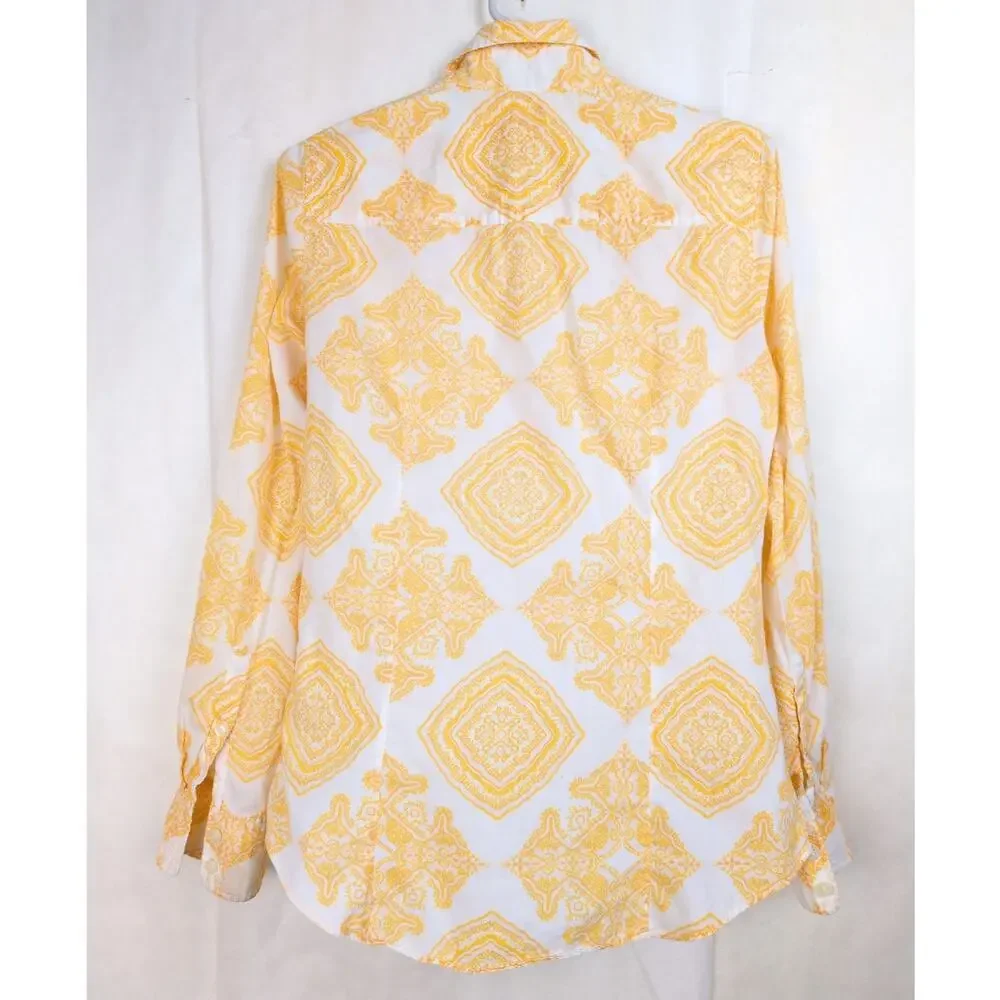 J.Crew The Perfect Shirt cotton diamond paisley button up Size S Yellow Retro