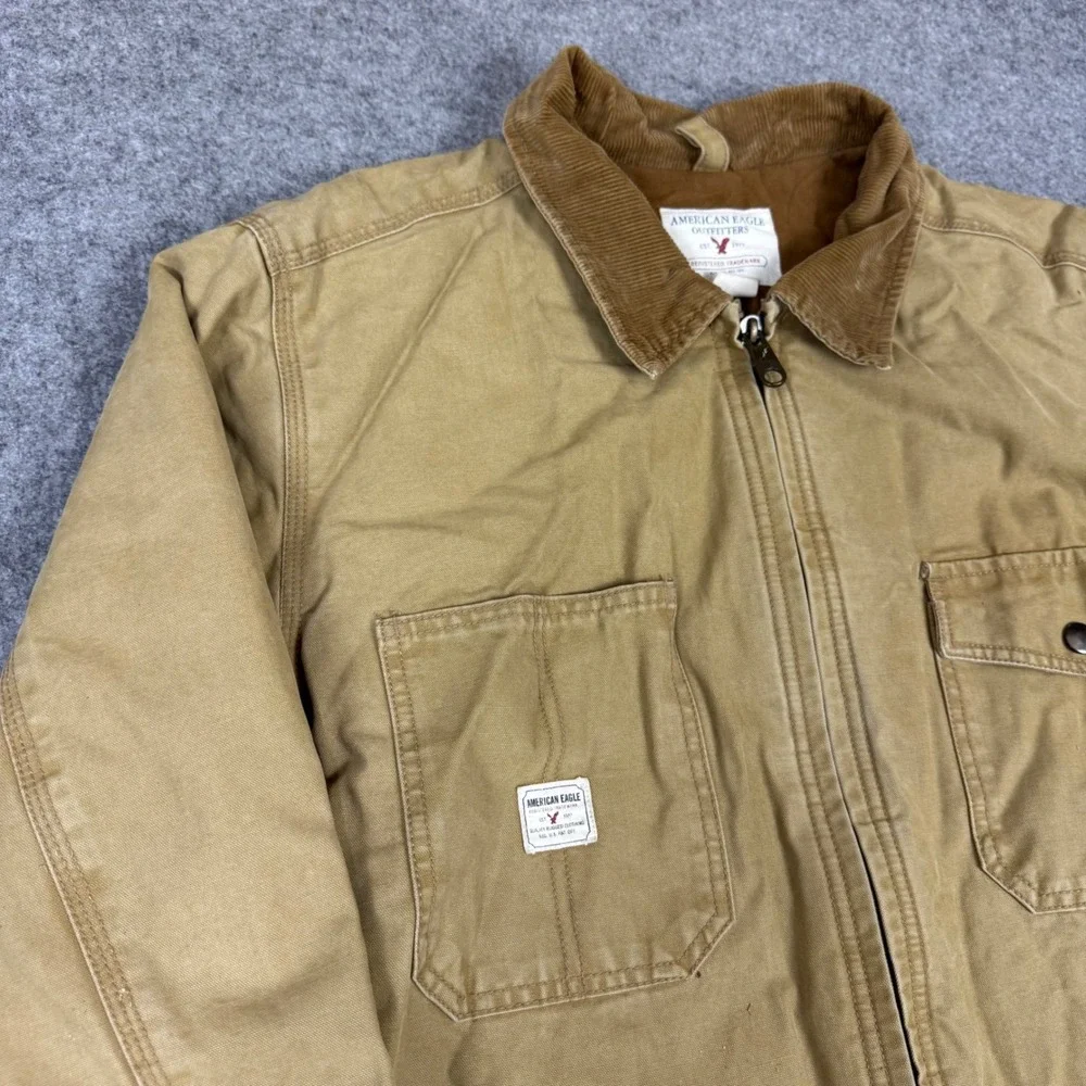 American Eagle Outfitters Mens Tan Canvas Workwear Jacket Corduroy Collar Large