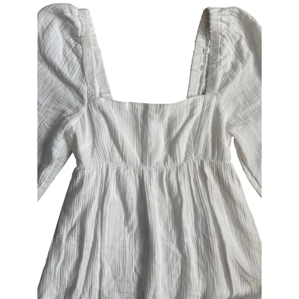 J. Crew Squareneck Soft Gauze White Dress Pockets Size Small