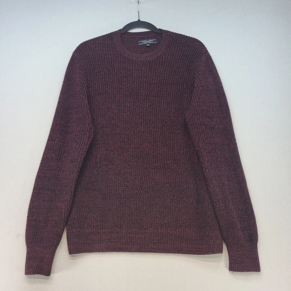 Liverpool Sweater Mens Large Burgundy Waffle Knit Crewneck Pullover Marled