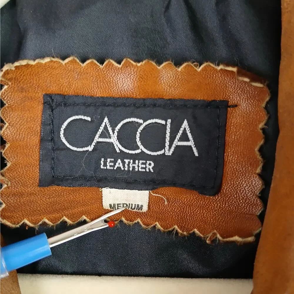 CACCIA Men's SZ M Vintage Camel Color Buttery Soft Leather Bomber Jacket 80's