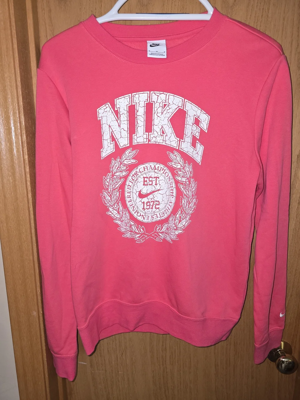 Nike Women's Hot Pink Crewneck Sweatshirt with White Logo