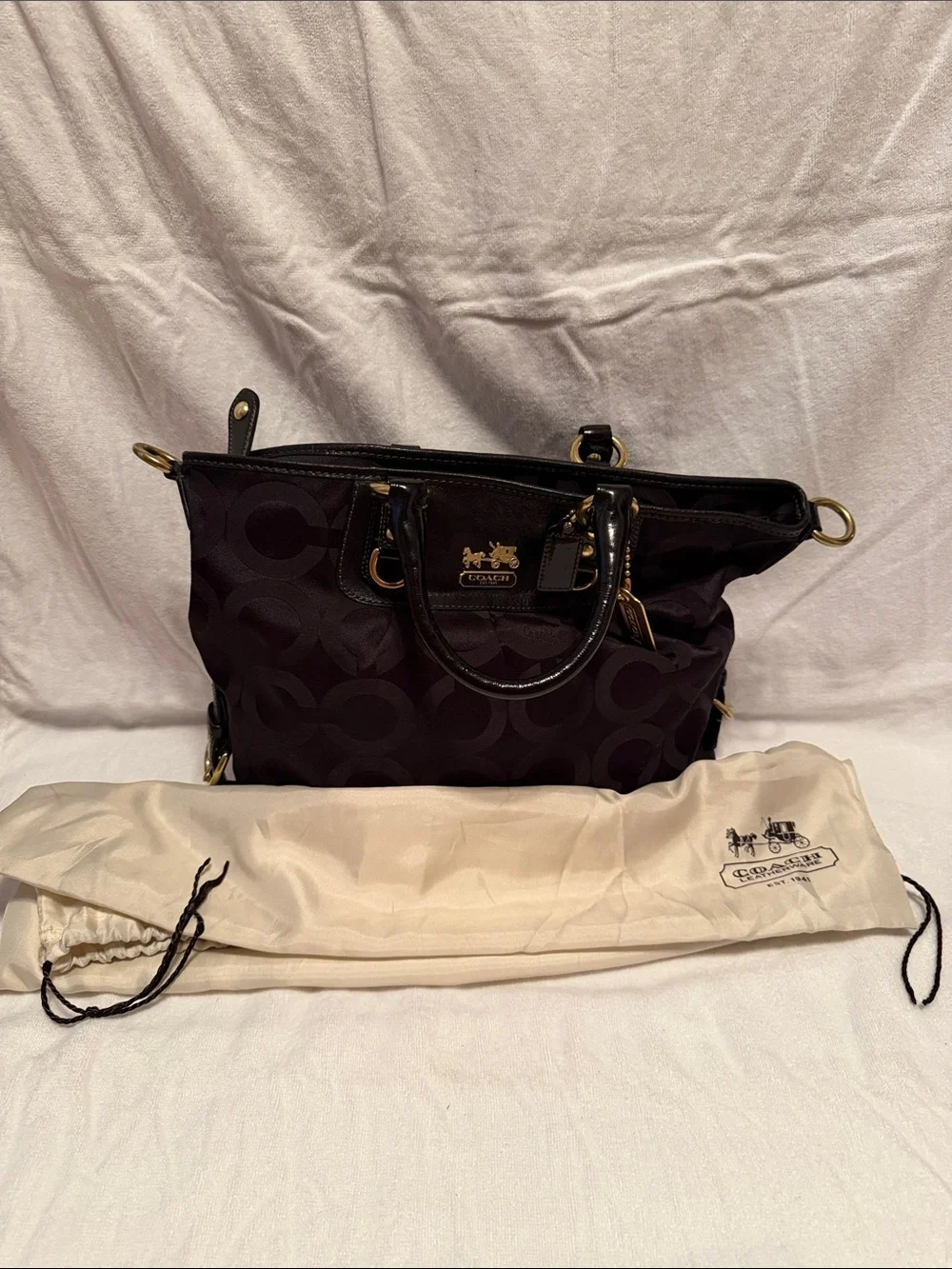 Coach Black Signature Tote with Gold Hardware