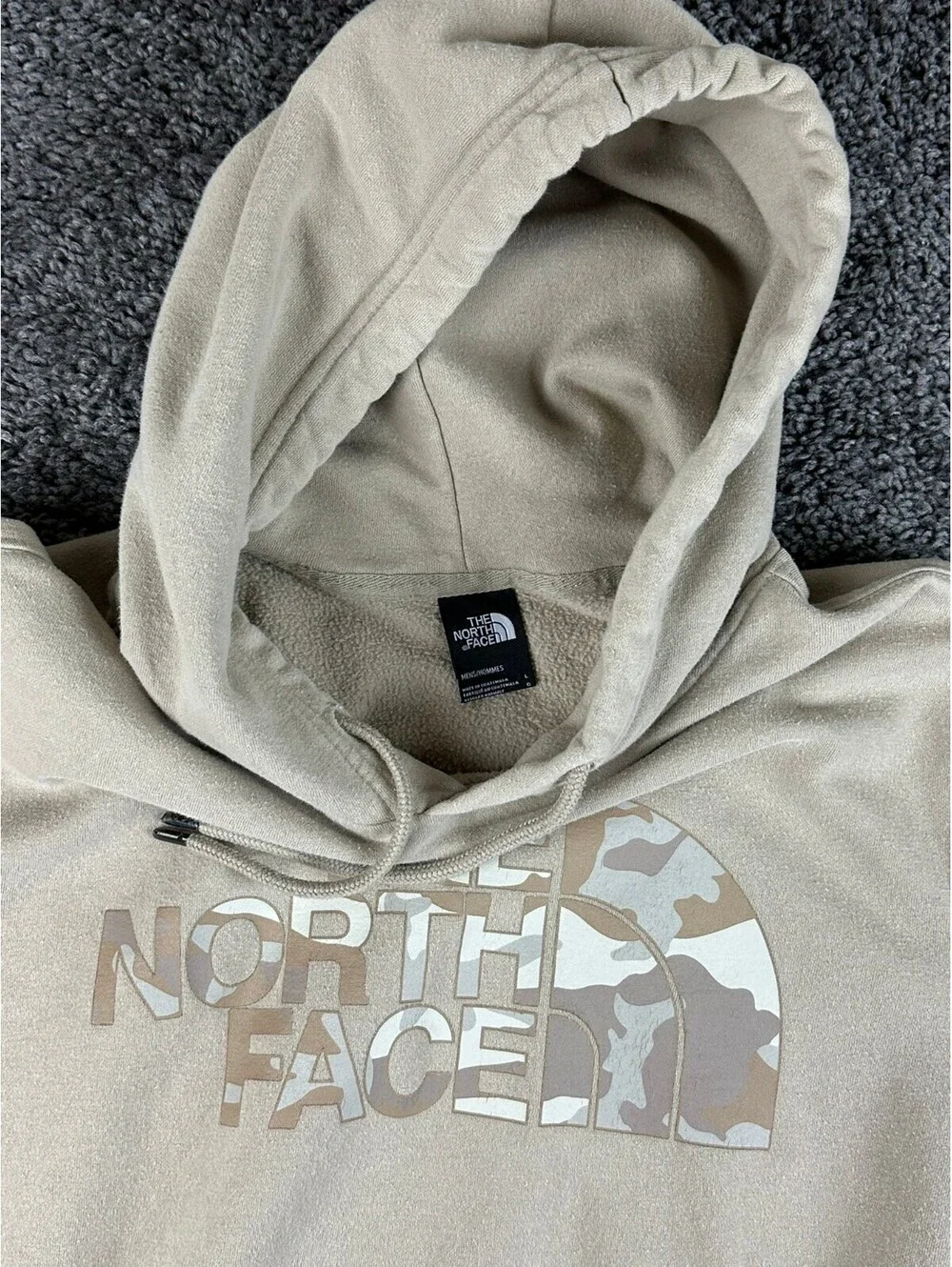 The North Face Half Dome Hoodie Men Tan Beige Camo Logo Pullover Sz Large