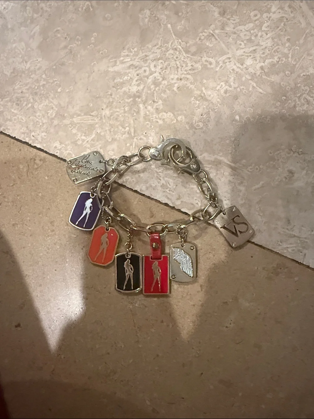 Victoria's Secret Silver Charm Bracelet with Multicolor Tag Charms