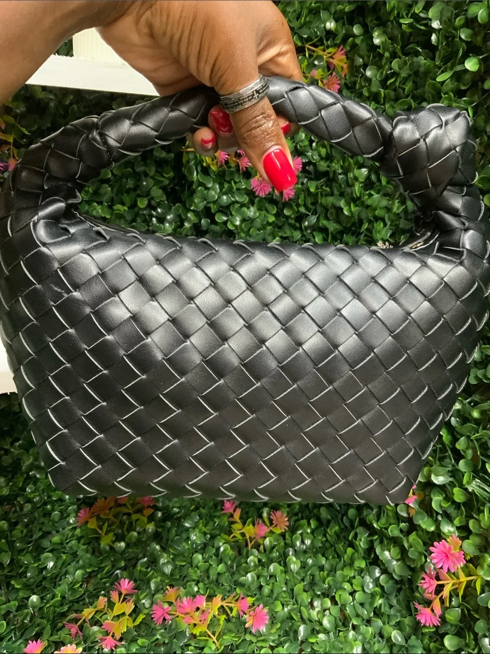 Black Woven Shoulder Bag - Classic Women's Handbag