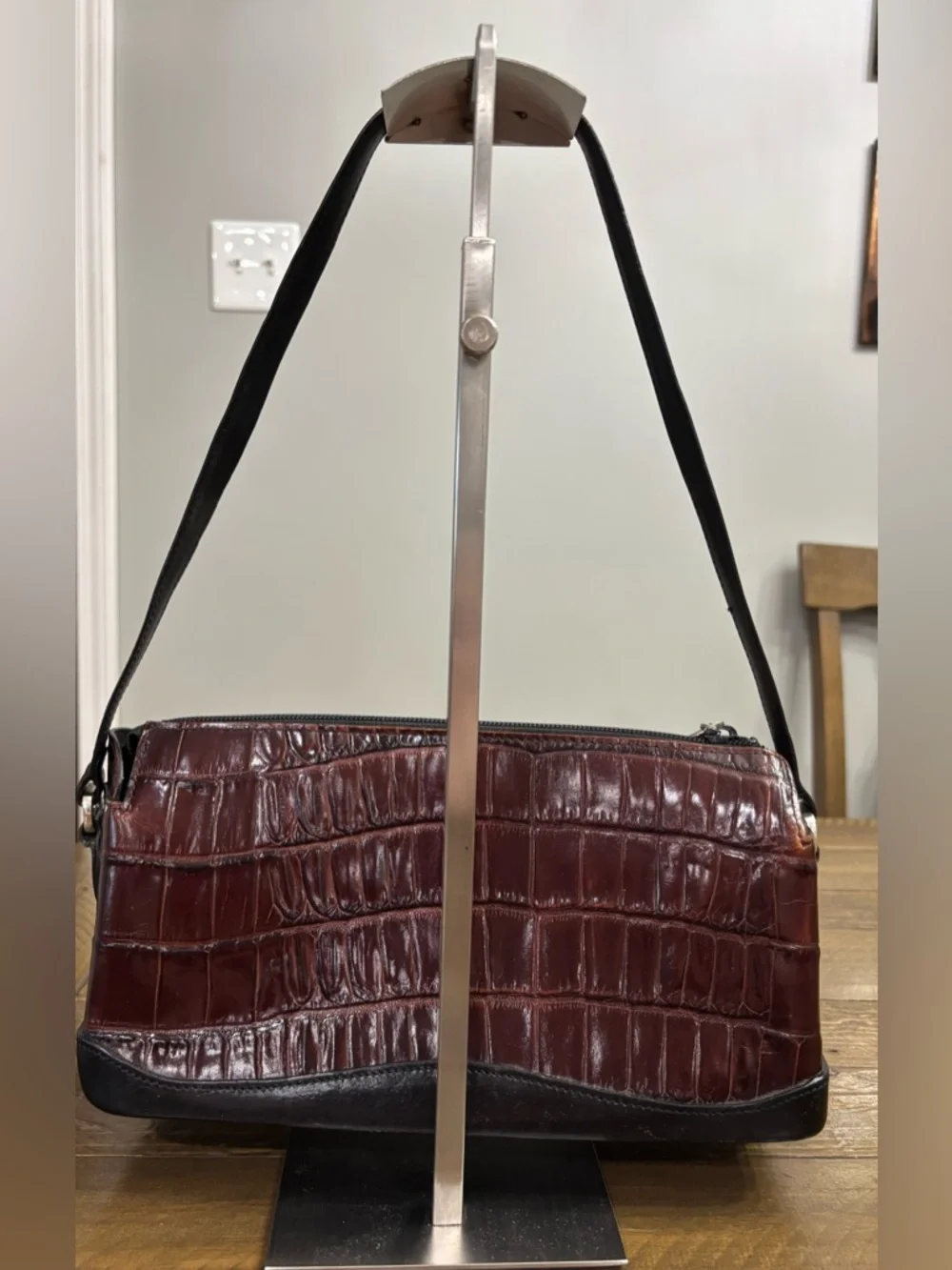 Brighton Vintage Brown Croc-Embossed Shoulder Bag