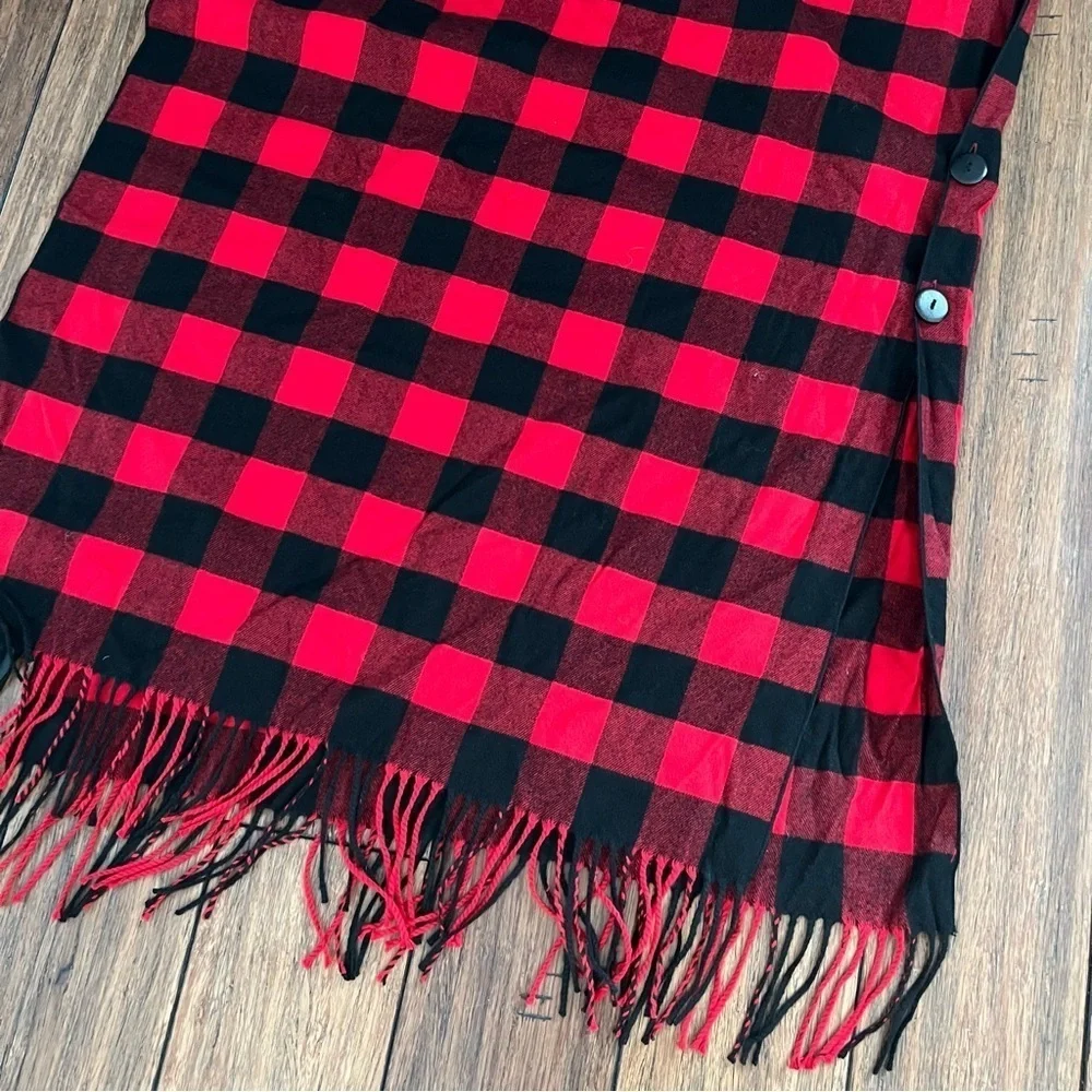 NWT Magic Scarf Buffalo Plaid Red Black Check Infinity Wrap Shawl Fringe Classic