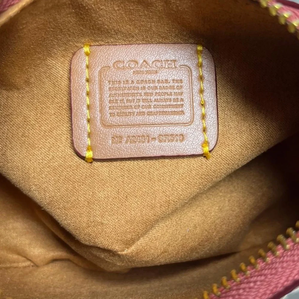 Coach Brown Signature Crescent Shoulder Bag with Rust Trim