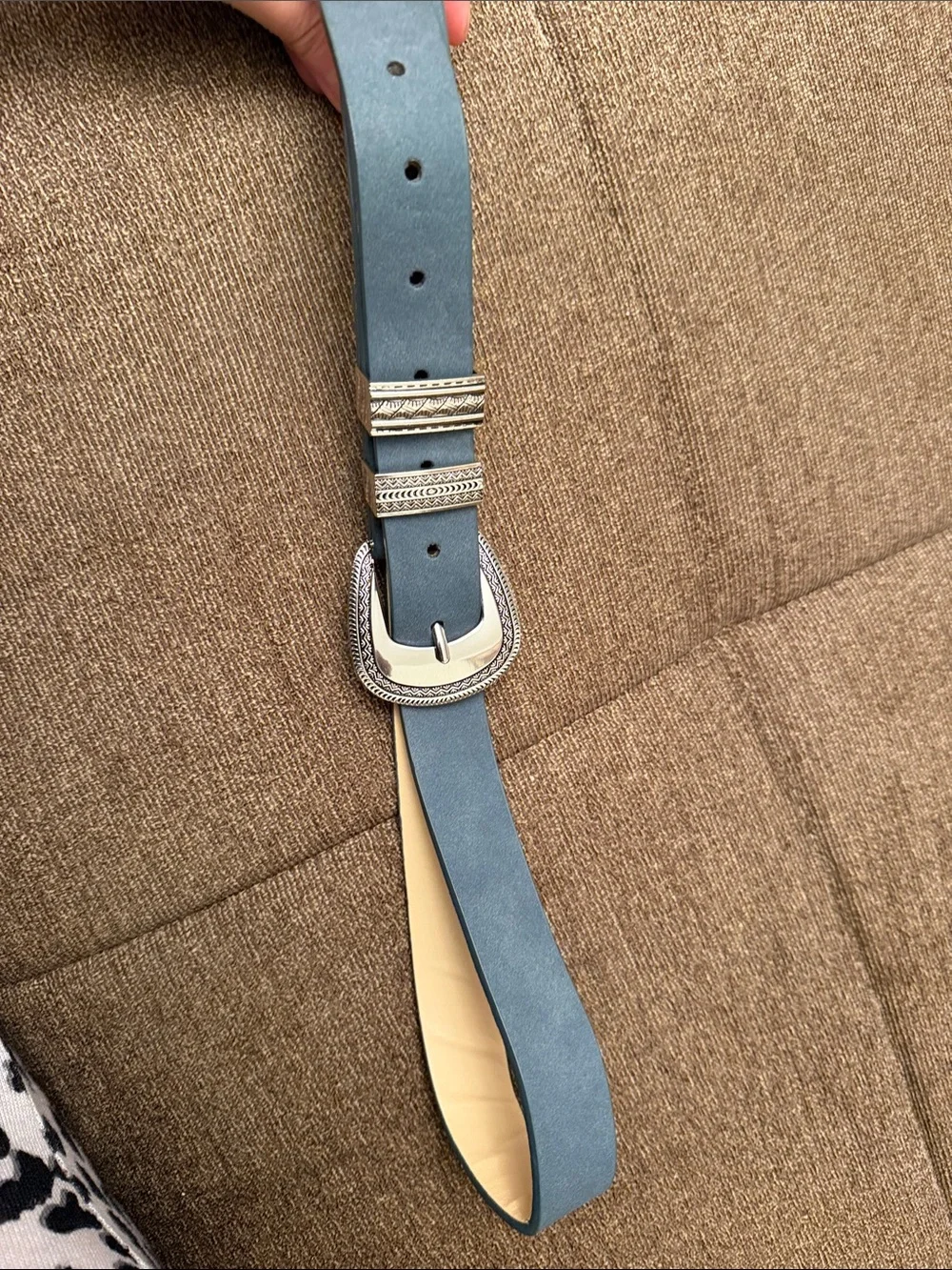 Black Faux Leather Western Belt with Silver Engraved Buckle size 27