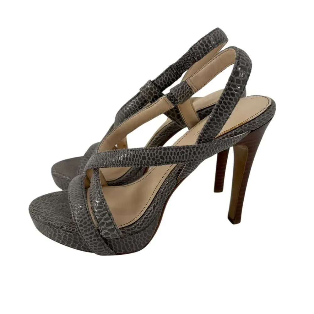 Calvin Klein High Heels Size 5.5 Gray Snakeskin Pattern Platform Prarie Stiletto