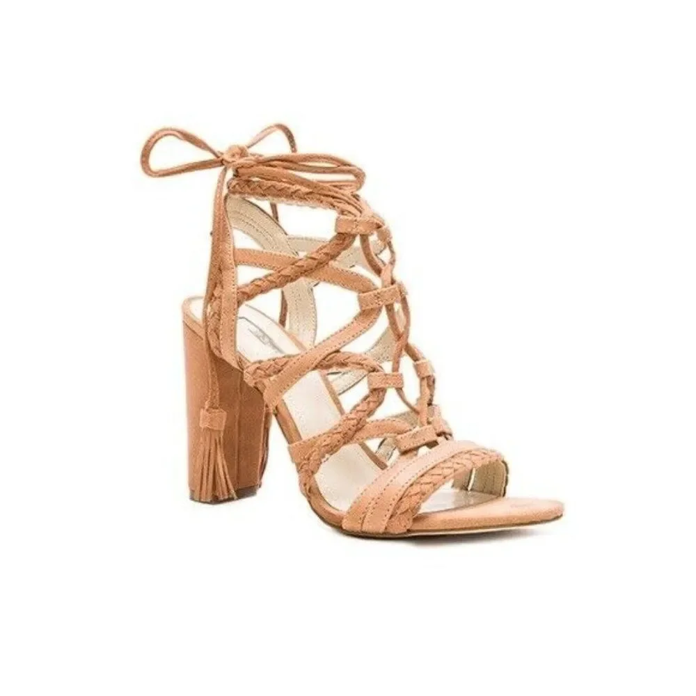 BCBG MAXAZRIA Heels Brown trappy Suede‎ Leather Strap Shoes Size 8