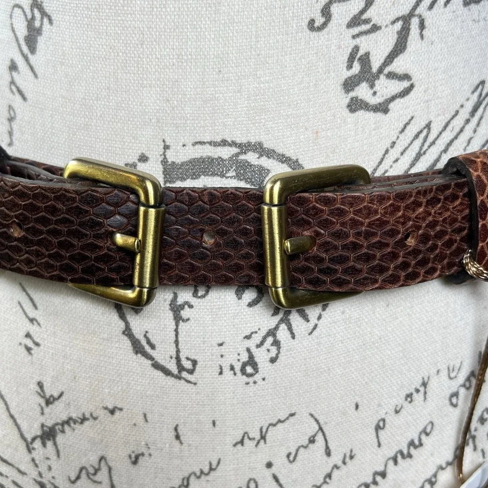 Twelfth Street By Cynthia Vincent Leather Double Buckle Belt Small Brown Boho