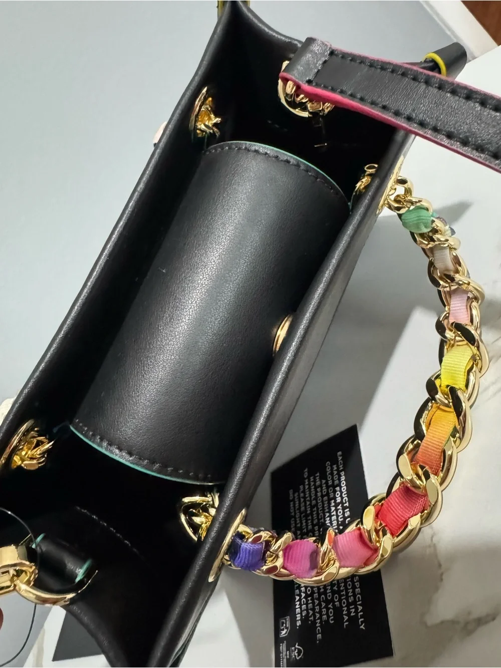 Karl Lagerfeld Black Shoulder Bag with Gold Rainbow-Trim Chain