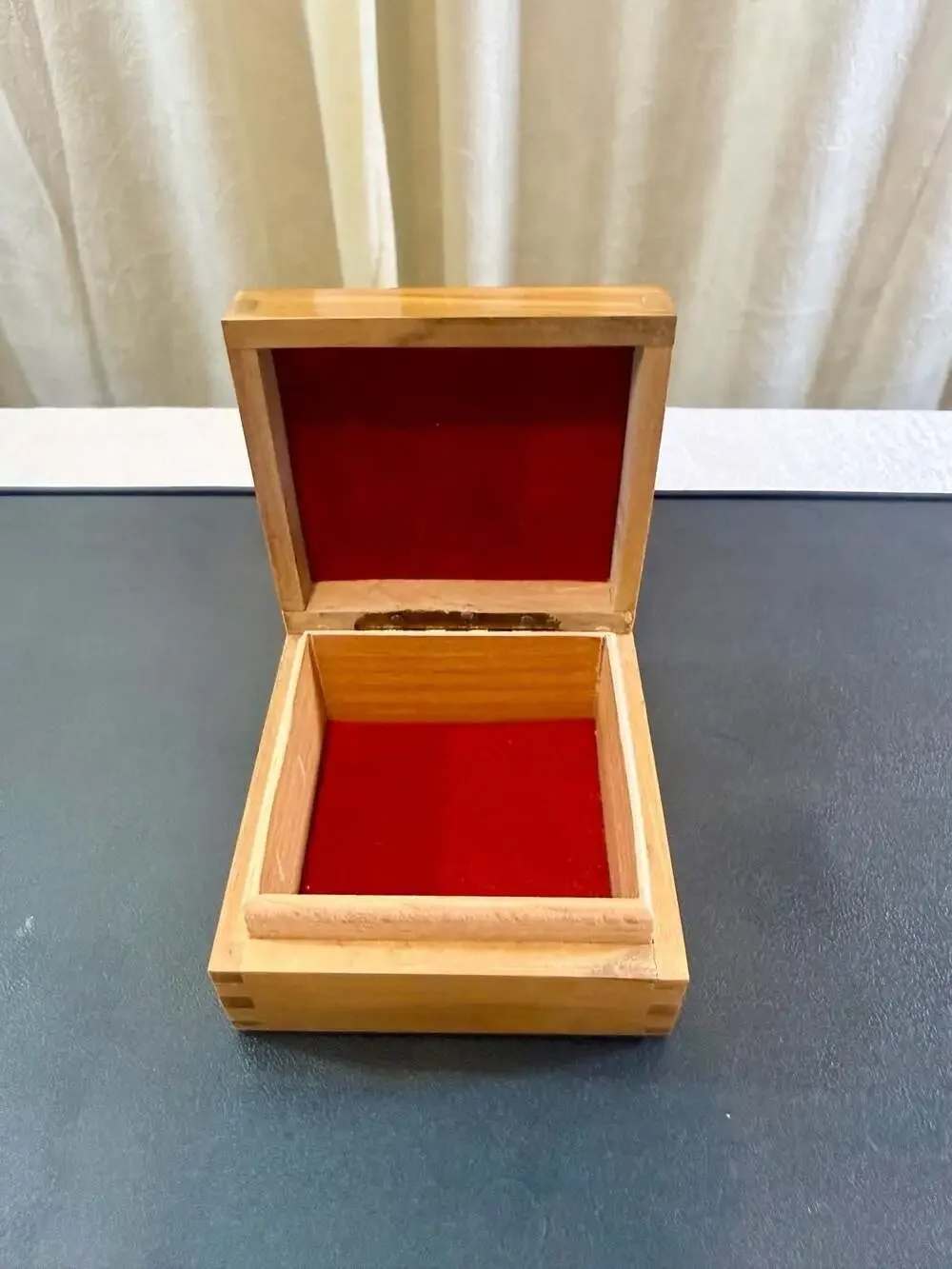 Vintage Handcrafted Wooden Marquetry Jewelry Trinket Box with Landscape Scene