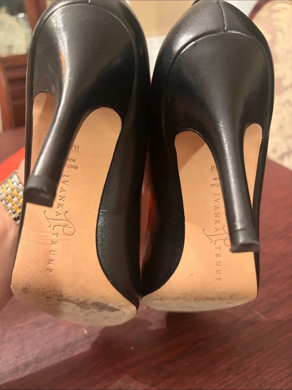 Ivanka Trump Black Leather Peep-Toe Heels