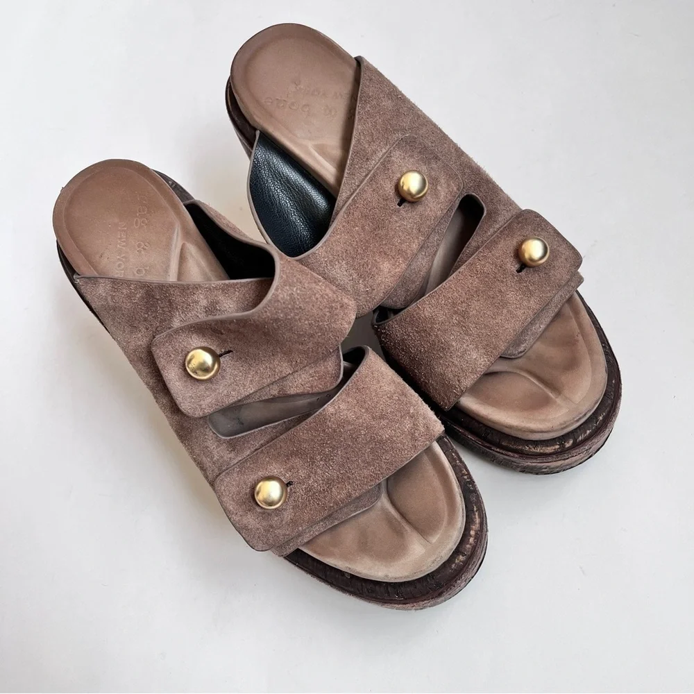 Rag & Bone Boho Sommer Brown Suede Wedge Sandals Size 6.5