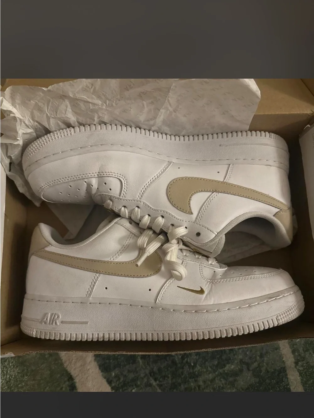 Nike White Air Force 1’s with Beige