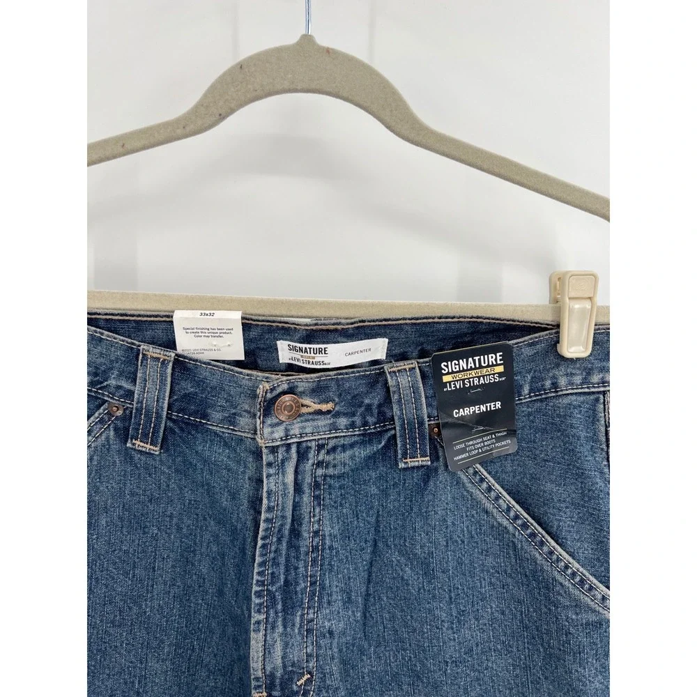 Signature by Levi Strauss Mens Carpenter Jeans Blue Denim Workwear 33x32